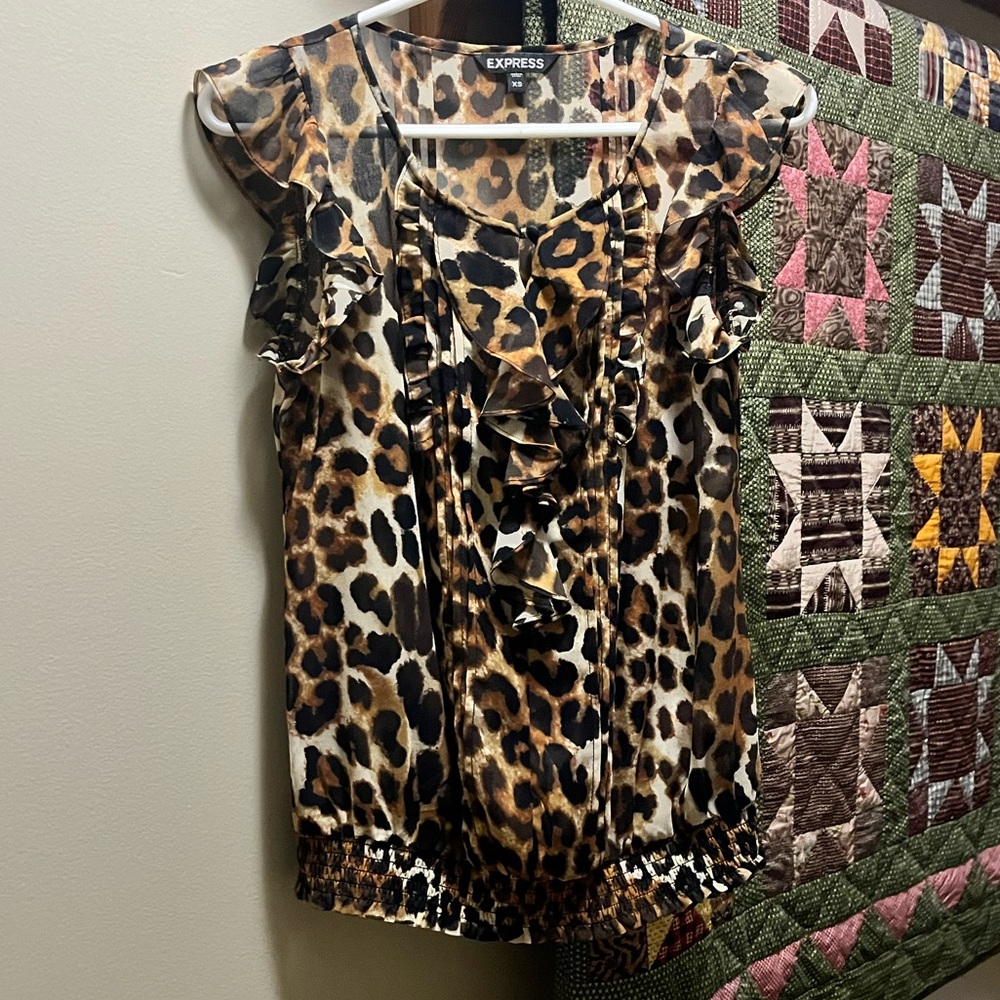 Express Leopard Print Ruffle Top Sheer Size XS